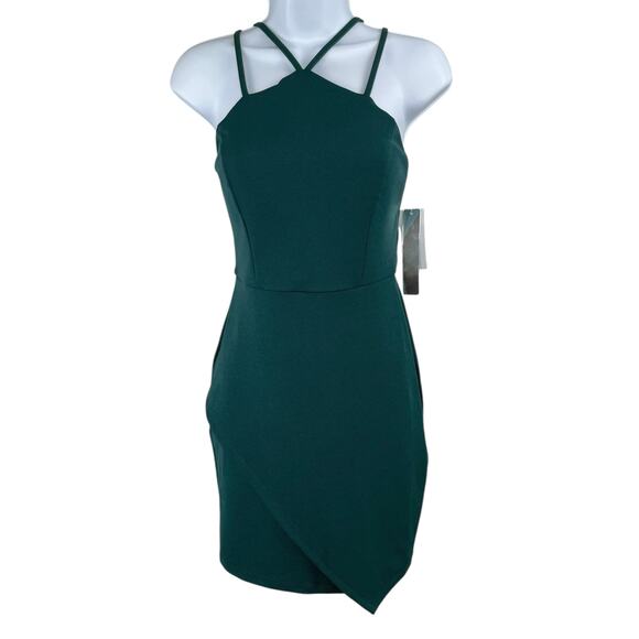 Sequin Hearts Green Scuba Strappy Asymmetric Mini Sheath Dress Junior 5 NWT - Picture 2 of 15